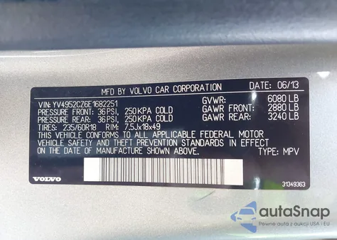 2014 Volvo Xc90 3.2 from USA, damaged, VIN YV4952CZ6E1682251